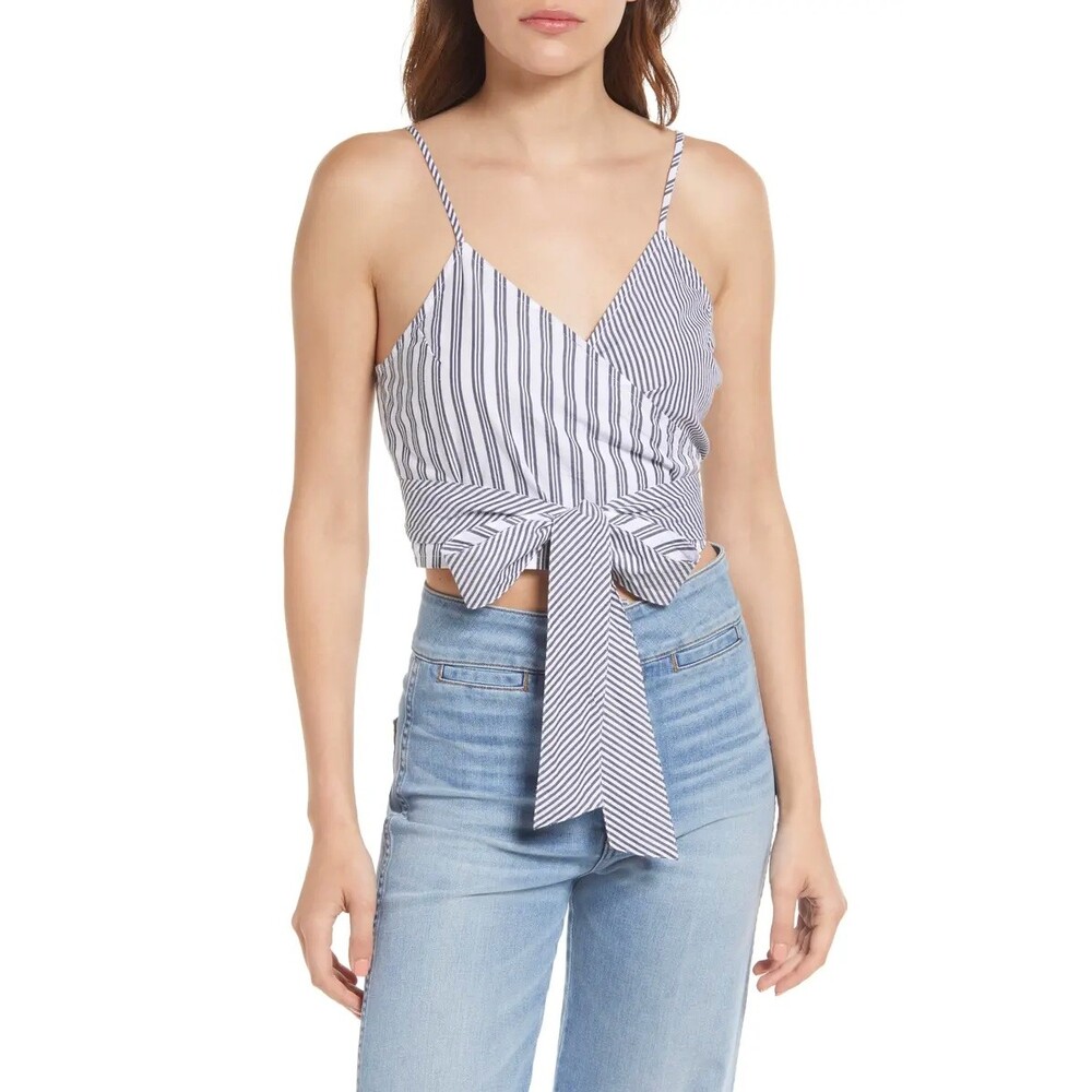 Treasure & Bond Wrap Camisole Top Size S Cropped White Navy Mixed Stripe NWT B81